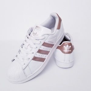 white adidas rose gold stripes